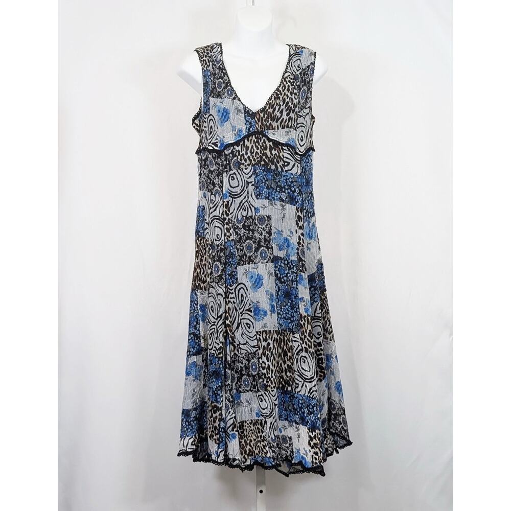 Alberto Makali Dress Crinkled Animal Floral Print Whimsygoth Women's Size L
